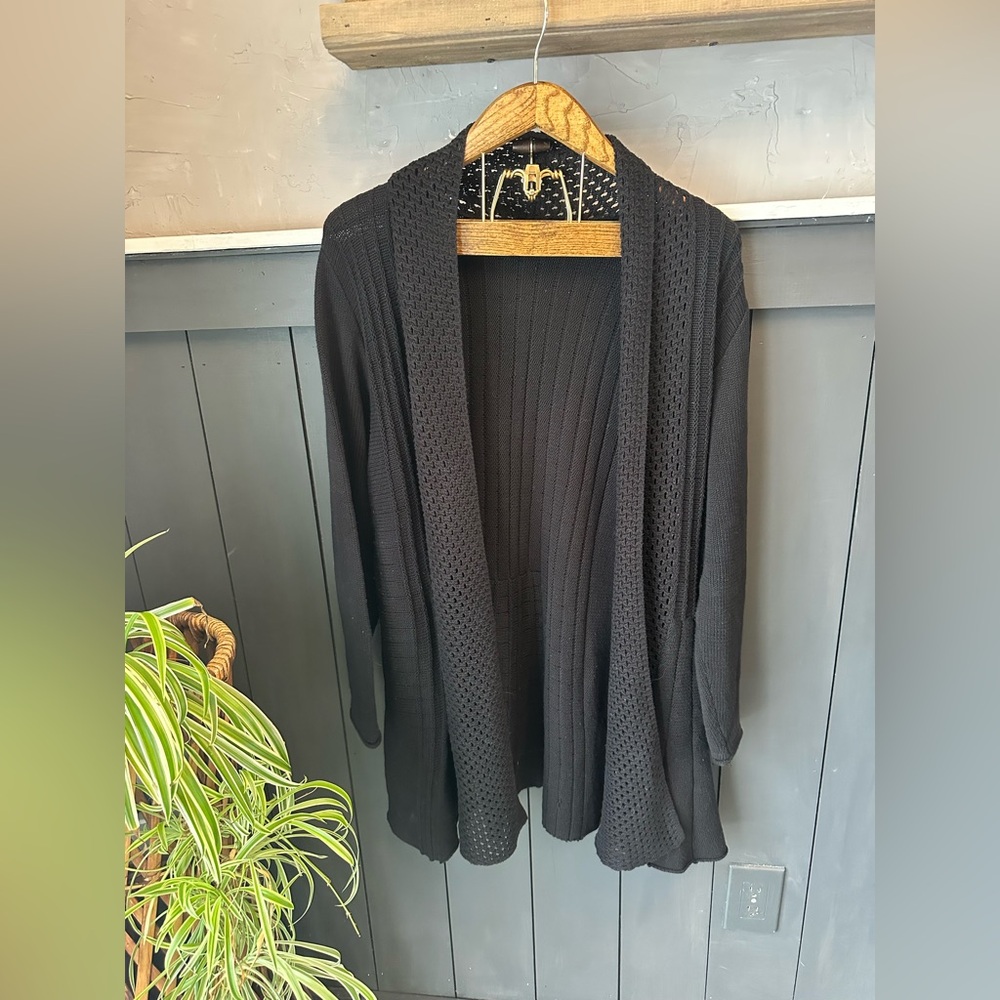 Studio Works Black Open Knit Front Oversized Cardigan Sweater 1X